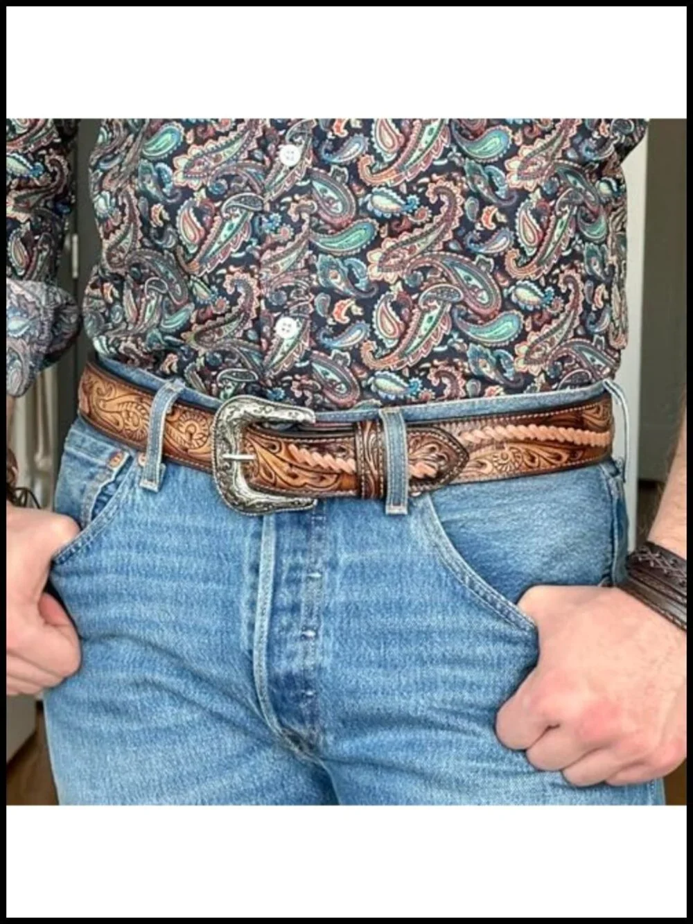 Men's Full Grain Leather Cowboy Belt 1.5